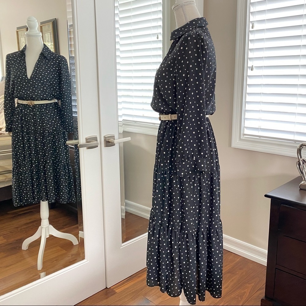 Zara Polka Dot Tiered Dress in Black with white, size S - Picture 11 of 12